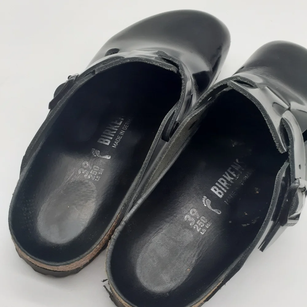 SOLD ON EBAY Birkenstock Boston Mules Patent Leather Sz 39 (8-8.5) Narrow - Picture 7 of 13